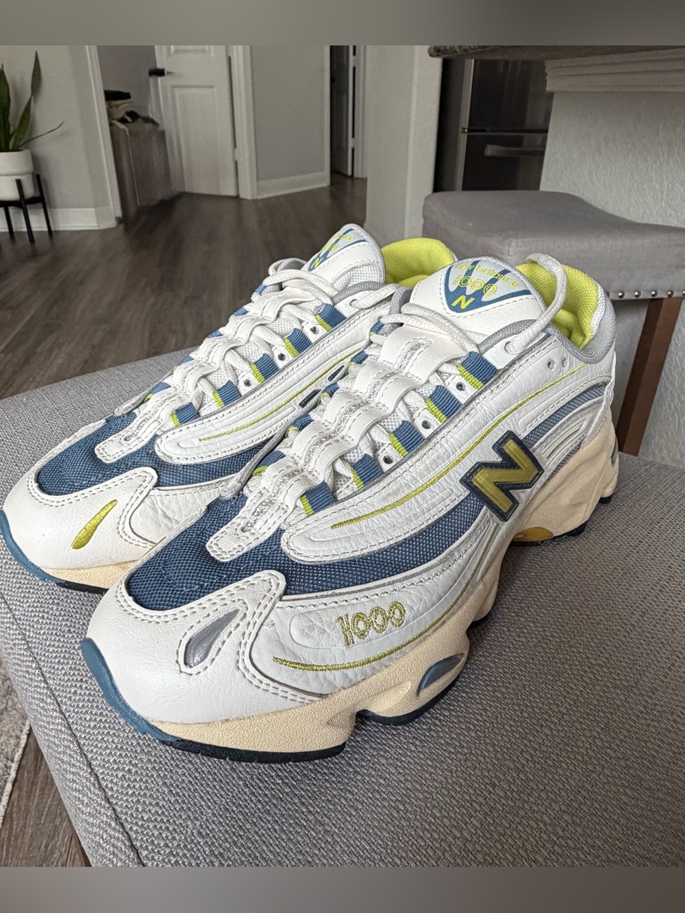 New Balance White Navy Lime 1000 Athletic Sneakers